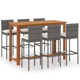 7 Piece Patio Bar Set with Cushions Gray