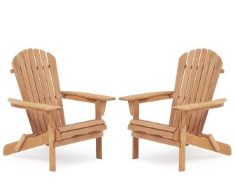 Wooden Adirondack Folding Chair Set of 2 for Outdoor Patio, Garden, Lawn, Backyard, Deck, Pool Side, Fire Pit - Half Assembled