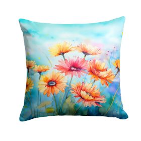 Gerbera Daisies in Watercolor Throw Pillow Machine Washable, Indoor Outdoor Decorative Pillow for Couch, Bed or Patio, 18Hx18W