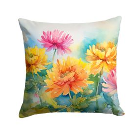 Chrysanthemums in Watercolor Throw Pillow Machine Washable, Indoor Outdoor Decorative Pillow for Couch, Bed or Patio, 18Hx18W