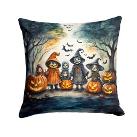 Trick or Treaters Spooky Halloween Throw Pillow Machine Washable, Indoor Outdoor Decorative Pillow for Couch, Bed or Patio, 18Hx18W
