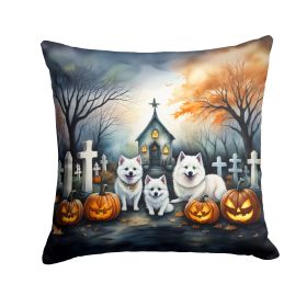 American Eskimo Spooky Halloween Throw Pillow Machine Washable, Indoor Outdoor Decorative Pillow for Couch, Bed or Patio, 18Hx18W
