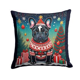 Black French Bulldog Christmas Throw Pillow Machine Washable, Indoor Outdoor Decorative Pillow for Couch, Bed or Patio, 18Hx18W