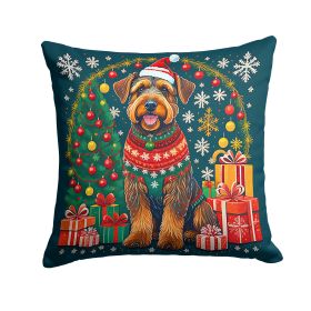 Airedale Terrier Christmas Throw Pillow Machine Washable, Indoor Outdoor Decorative Pillow for Couch, Bed or Patio, 18Hx18W