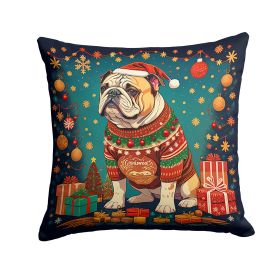 English Bulldog Christmas Throw Pillow Machine Washable, Indoor Outdoor Decorative Pillow for Couch, Bed or Patio, 18Hx18W
