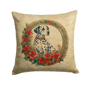 Dalmatian Christmas Flowers Throw Pillow Machine Washable, Indoor Outdoor Decorative Pillow for Couch, Bed or Patio, 18Hx18W