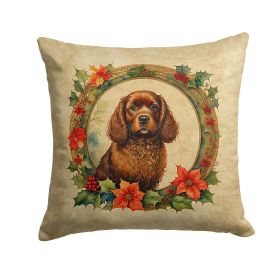 American Water Spaniel Christmas Flowers Throw Pillow Machine Washable, Indoor Outdoor Decorative Pillow for Couch, Bed or Patio, 18Hx18W