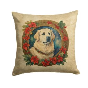 Great Pyrenees Christmas Flowers Throw Pillow Machine Washable, Indoor Outdoor Decorative Pillow for Couch, Bed or Patio, 18Hx18W