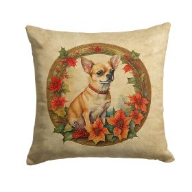 Chihuahua Christmas Flowers Throw Pillow Machine Washable, Indoor Outdoor Decorative Pillow for Couch, Bed or Patio, 18Hx18W