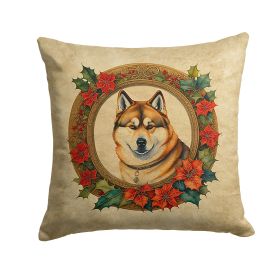 Akita Christmas Flowers Throw Pillow Machine Washable, Indoor Outdoor Decorative Pillow for Couch, Bed or Patio, 18Hx18W