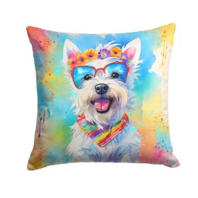 Westie Hippie Dawg Throw Pillow Machine Washable, Indoor Outdoor Decorative Pillow for Couch, Bed or Patio, 18Hx18W