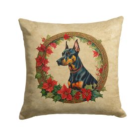 Doberman Pinscher Christmas Flowers Throw Pillow Machine Washable, Indoor Outdoor Decorative Pillow for Couch, Bed or Patio, 18Hx18W