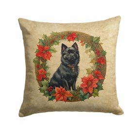 German Spitz Christmas Flowers Throw Pillow Machine Washable, Indoor Outdoor Decorative Pillow for Couch, Bed or Patio, 18Hx18W