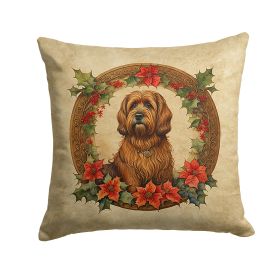 Briard Christmas Flowers Throw Pillow Machine Washable, Indoor Outdoor Decorative Pillow for Couch, Bed or Patio, 18Hx18W