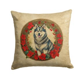 Alaskan Malamute Christmas Flowers Throw Pillow Machine Washable, Indoor Outdoor Decorative Pillow for Couch, Bed or Patio, 18Hx18W