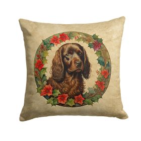 Boykin Spaniel Christmas Flowers Throw Pillow Machine Washable, Indoor Outdoor Decorative Pillow for Couch, Bed or Patio, 18Hx18W