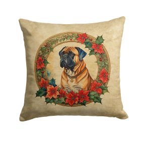 Bullmastiff Christmas Flowers Throw Pillow Machine Washable, Indoor Outdoor Decorative Pillow for Couch, Bed or Patio, 18Hx18W