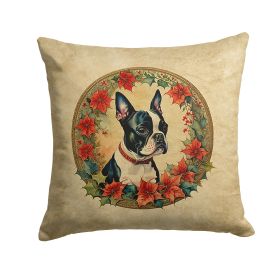 Boston Terrier Christmas Flowers Throw Pillow Machine Washable, Indoor Outdoor Decorative Pillow for Couch, Bed or Patio, 18Hx18W