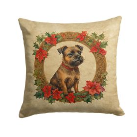 Border Terrier Christmas Flowers Throw Pillow Machine Washable, Indoor Outdoor Decorative Pillow for Couch, Bed or Patio, 18Hx18W
