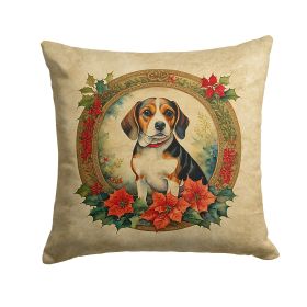 Beagle Christmas Flowers Throw Pillow Machine Washable, Indoor Outdoor Decorative Pillow for Couch, Bed or Patio, 18Hx18W
