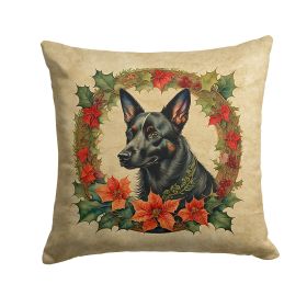 Australian Kelpie Christmas Flowers Throw Pillow Machine Washable, Indoor Outdoor Decorative Pillow for Couch, Bed or Patio, 18Hx18W