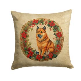 Finnish Spitz Christmas Flowers Throw Pillow Machine Washable, Indoor Outdoor Decorative Pillow for Couch, Bed or Patio, 18Hx18W