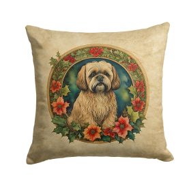 Lhasa Apso Christmas Flowers Throw Pillow Machine Washable, Indoor Outdoor Decorative Pillow for Couch, Bed or Patio, 18Hx18W