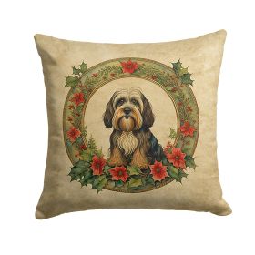 Tibetan Terrier Christmas Flowers Throw Pillow Machine Washable, Indoor Outdoor Decorative Pillow for Couch, Bed or Patio, 18Hx18W