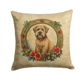 Wheaten Terrier Christmas Flowers Throw Pillow Machine Washable, Indoor Outdoor Decorative Pillow for Couch, Bed or Patio, 18Hx18W