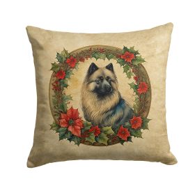 Keeshond Christmas Flowers Throw Pillow Machine Washable, Indoor Outdoor Decorative Pillow for Couch, Bed or Patio, 18Hx18W
