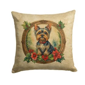Yorkie Christmas Flowers Throw Pillow Machine Washable, Indoor Outdoor Decorative Pillow for Couch, Bed or Patio, 18Hx18W