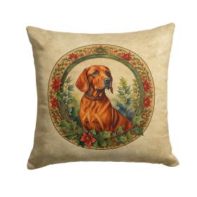 Red Redbone Coonhound Christmas Flowers Throw Pillow Machine Washable, Indoor Outdoor Decorative Pillow for Couch, Bed or Patio, 18Hx18W