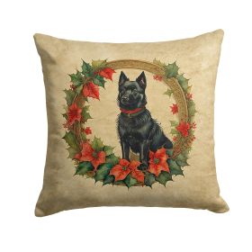 Schipperke Christmas Flowers Throw Pillow Machine Washable, Indoor Outdoor Decorative Pillow for Couch, Bed or Patio, 18Hx18W
