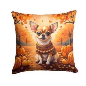 Chihuahua Fall Throw Pillow Machine Washable, Indoor Outdoor Decorative Pillow for Couch, Bed or Patio, 18Hx18W