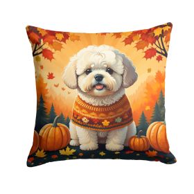 Bichon Frise Fall Throw Pillow Machine Washable, Indoor Outdoor Decorative Pillow for Couch, Bed or Patio, 18Hx18W