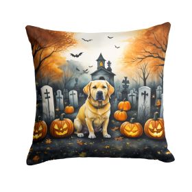 Yellow Labrador Retriever Spooky Halloween Throw Pillow Machine Washable, Indoor Outdoor Decorative Pillow for Couch, Bed or Patio, 18Hx18W