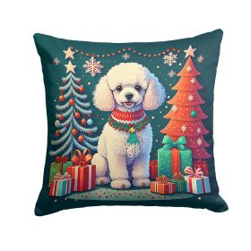 White Toy Poodle Christmas Throw Pillow Machine Washable, Indoor Outdoor Decorative Pillow for Couch, Bed or Patio, 18Hx18W