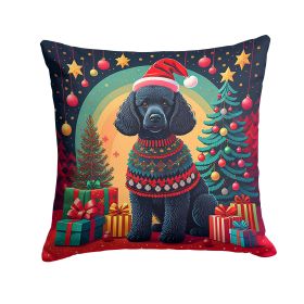 Black Poodle Christmas Throw Pillow Machine Washable, Indoor Outdoor Decorative Pillow for Couch, Bed or Patio, 18Hx18W