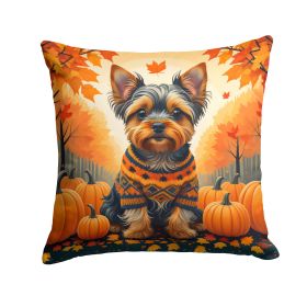Yorkshire Terrier Fall Throw Pillow Machine Washable, Indoor Outdoor Decorative Pillow for Couch, Bed or Patio, 18Hx18W