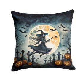 Flying Witch Spooky Halloween Throw Pillow Machine Washable, Indoor Outdoor Decorative Pillow for Couch, Bed or Patio, 18Hx18W