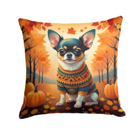 Tricolor Chihuahua Fall Throw Pillow Machine Washable, Indoor Outdoor Decorative Pillow for Couch, Bed or Patio, 18Hx18W