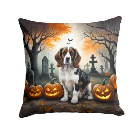 Welsh Springer Spaniel Spooky Halloween Throw Pillow Machine Washable, Indoor Outdoor Decorative Pillow for Couch, Bed or Patio, 18Hx18W