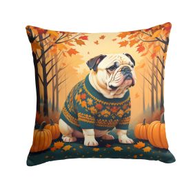 White English Bulldog Fall Throw Pillow Machine Washable, Indoor Outdoor Decorative Pillow for Couch, Bed or Patio, 18Hx18W