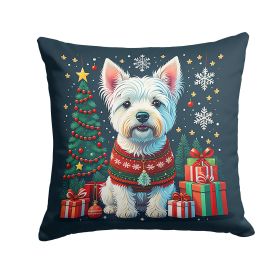 Westie Christmas Throw Pillow Machine Washable, Indoor Outdoor Decorative Pillow for Couch, Bed or Patio, 18Hx18W