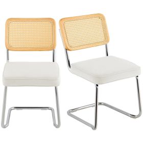 VEVOR Rattan Dining Chairs Set of 2, Mid Century Modern Dining Chair, Upholstered Velvet Accent Chair with Rattan Back