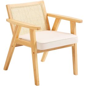 VEVOR Mid Century Modern Rattan Chair, Upholstered Velvet Accent Chair with Rattan Back, Retro Living Room Chair for Living Room, Bedroom