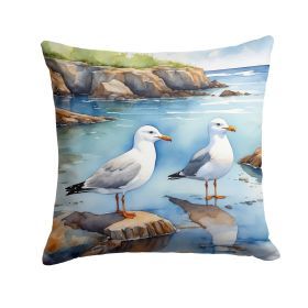 Gulls Scavenging Throw Pillow Machine Washable, Indoor Outdoor Decorative Pillow for Couch, Bed or Patio, 18Hx18W