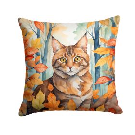 Sokoke Cat in Fall Leaves Throw Pillow Machine Washable, Indoor Outdoor Decorative Pillow for Couch, Bed or Patio, 18Hx18W