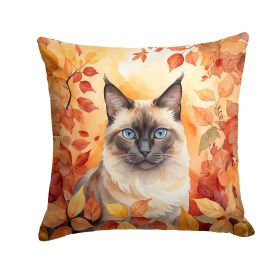 Birman Cat in Fall Leaves Throw Pillow Machine Washable, Indoor Outdoor Decorative Pillow for Couch, Bed or Patio, 18Hx18W