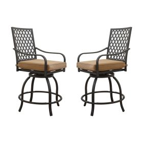 Outdoor Living Swivels Bar Stools, Outdoor Bistro Set for Garden Balcony Backyard Deck, High Bar Chairs with Seat Cushion,Khaki(2 Chairs)